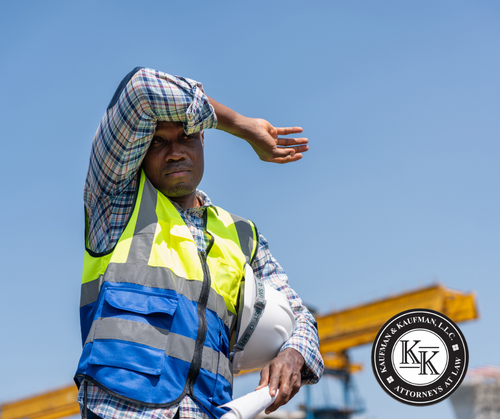 a worker experiencing heat exhaustion on a construction site.